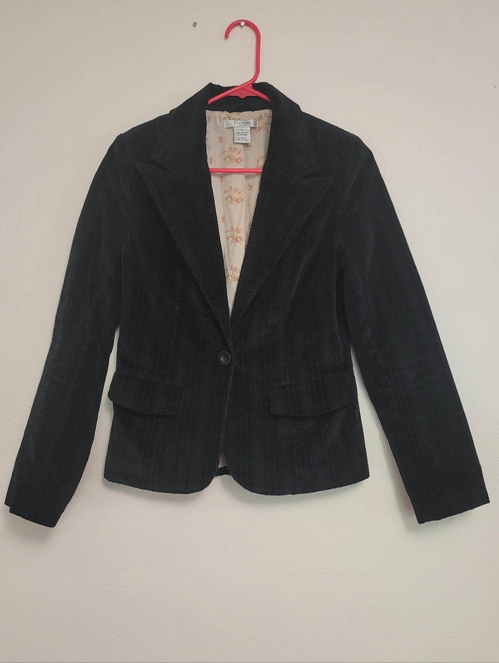 Vintage Vertigo Paris Black Corduroy One-Button Blazer